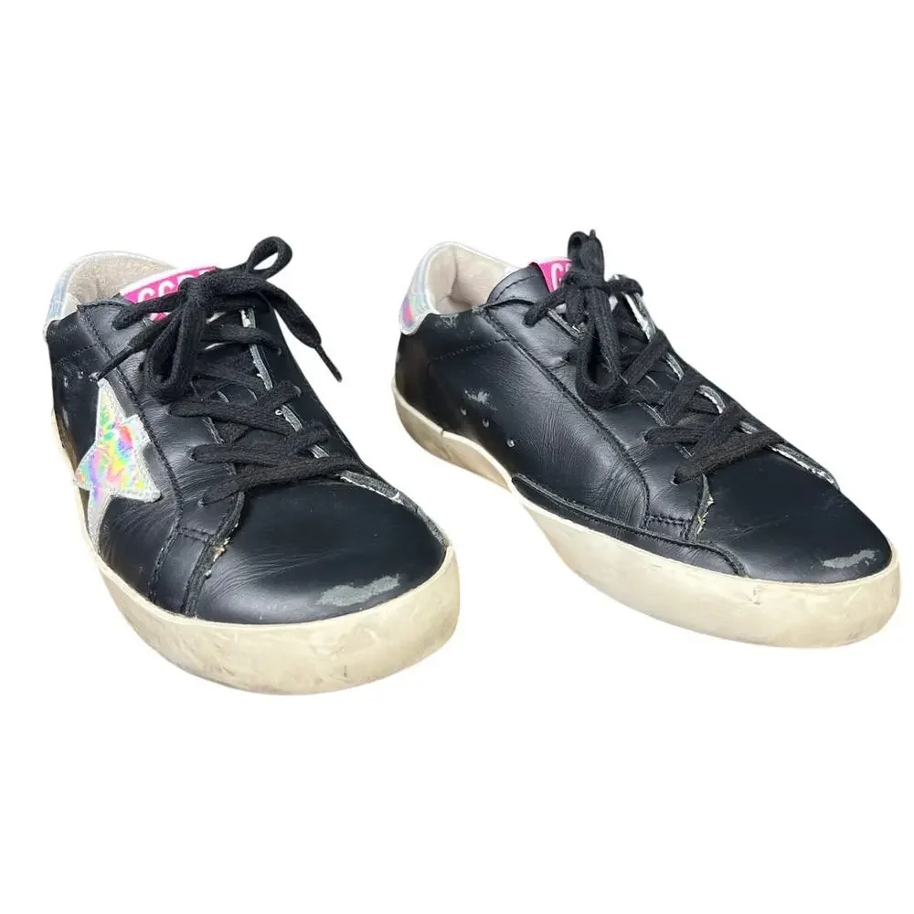 Golden Goose Kids Black Leather Holographic Star Sneaker Size 33 US 1.5